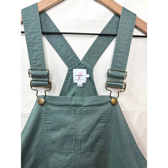 The Nines by Hatch Olive Green Denim Maternity Overalls Size L Casual Postpartum - Picture 3 of 8